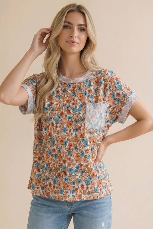 Ribbed Floral Doman Top