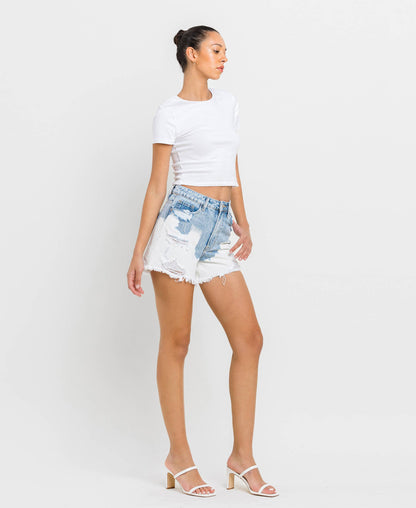 Super High Rise Distressed Mom Shorts