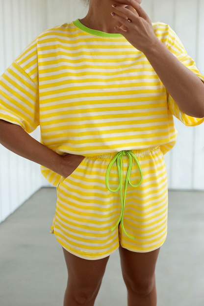 Stripe Looks Contrast Drop Shoulder Loose Tee