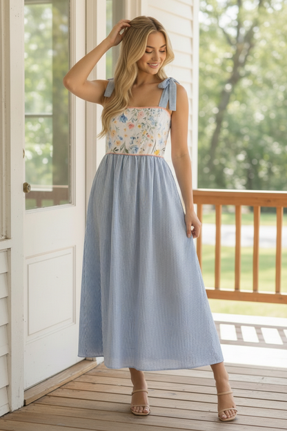 Floral Print Tube Top Bow Strap Dress