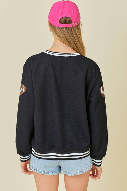 Quilted Fabric with Football Patch Game day Top