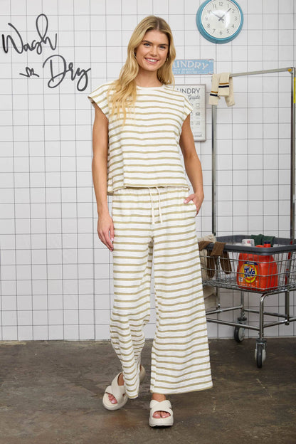 Stripe Drawstring Wide Leg Knit Lounge Pants
