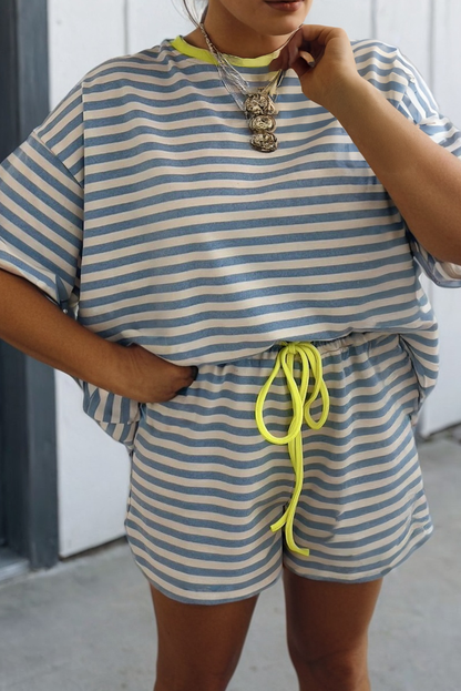 Stripe Looks Contrast Drop Shoulder Loose Tee