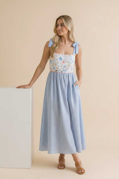 Floral Print Tube Top Bow Strap Dress