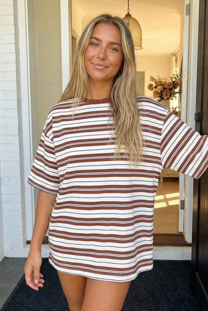 Striped Half Sleeve Casual Oversized Tee