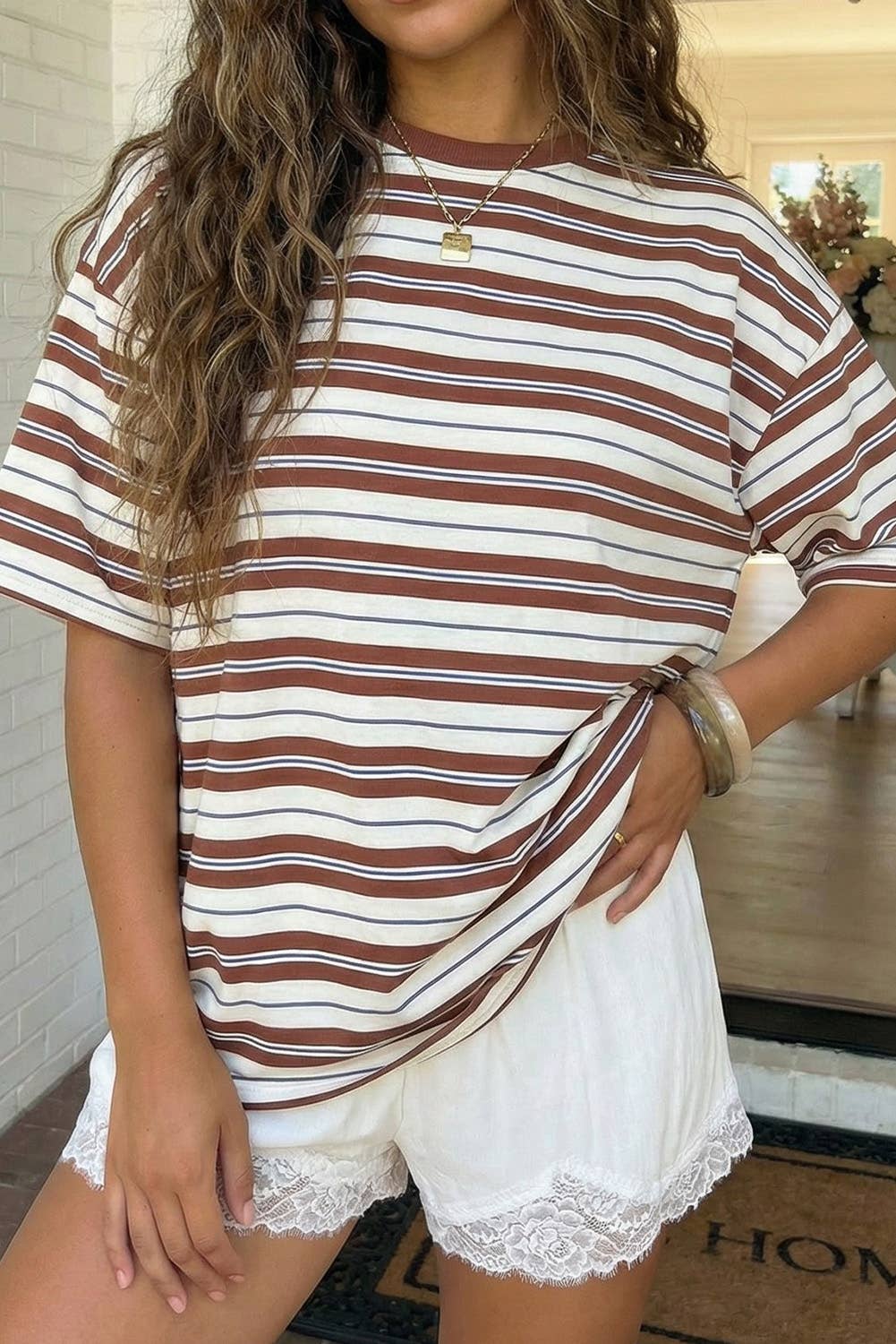 Striped Half Sleeve Casual Oversized Tee