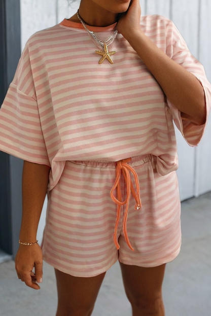 Stripe Looks Contrast Drop Shoulder Loose Tee