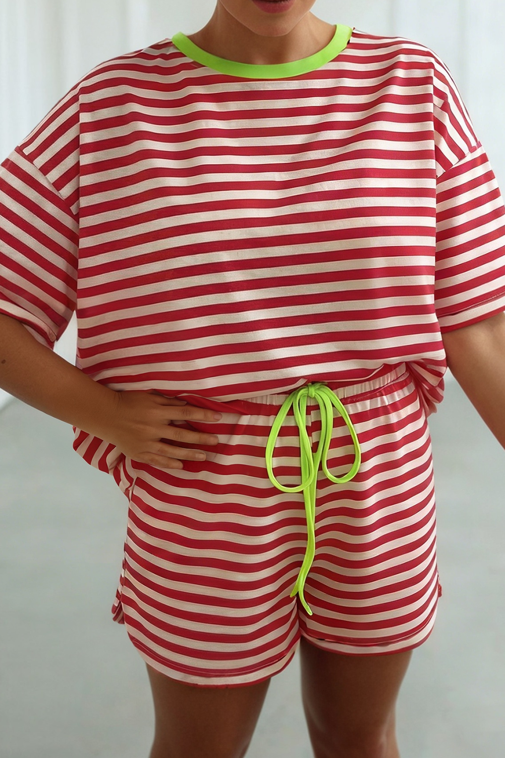 Stripe Looks Contrast Drop Shoulder Loose Tee