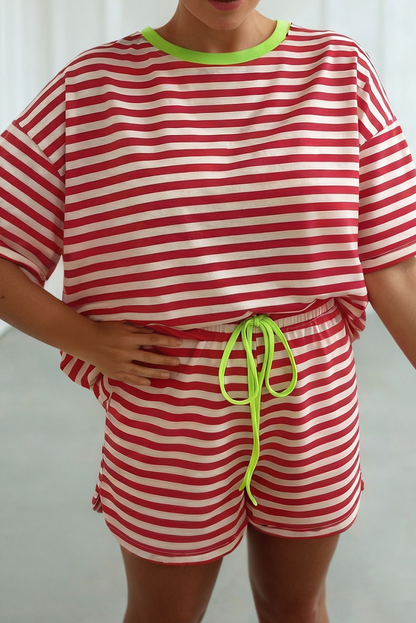 Stripe Looks Contrast Drop Shoulder Loose Tee