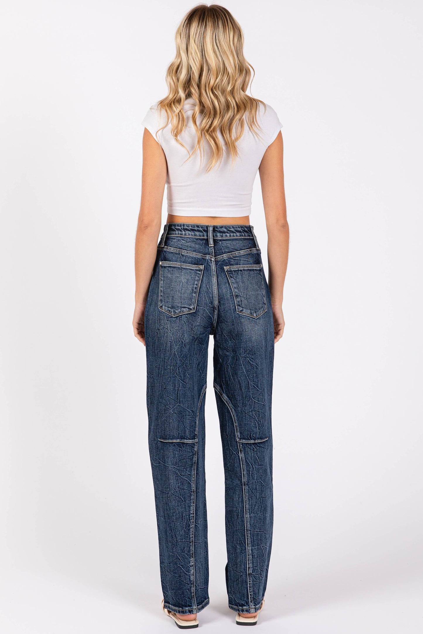 Detailed Seam High Rise Comfort Barrel Jean