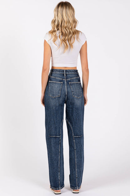 Detailed Seam High Rise Comfort Barrel Jean