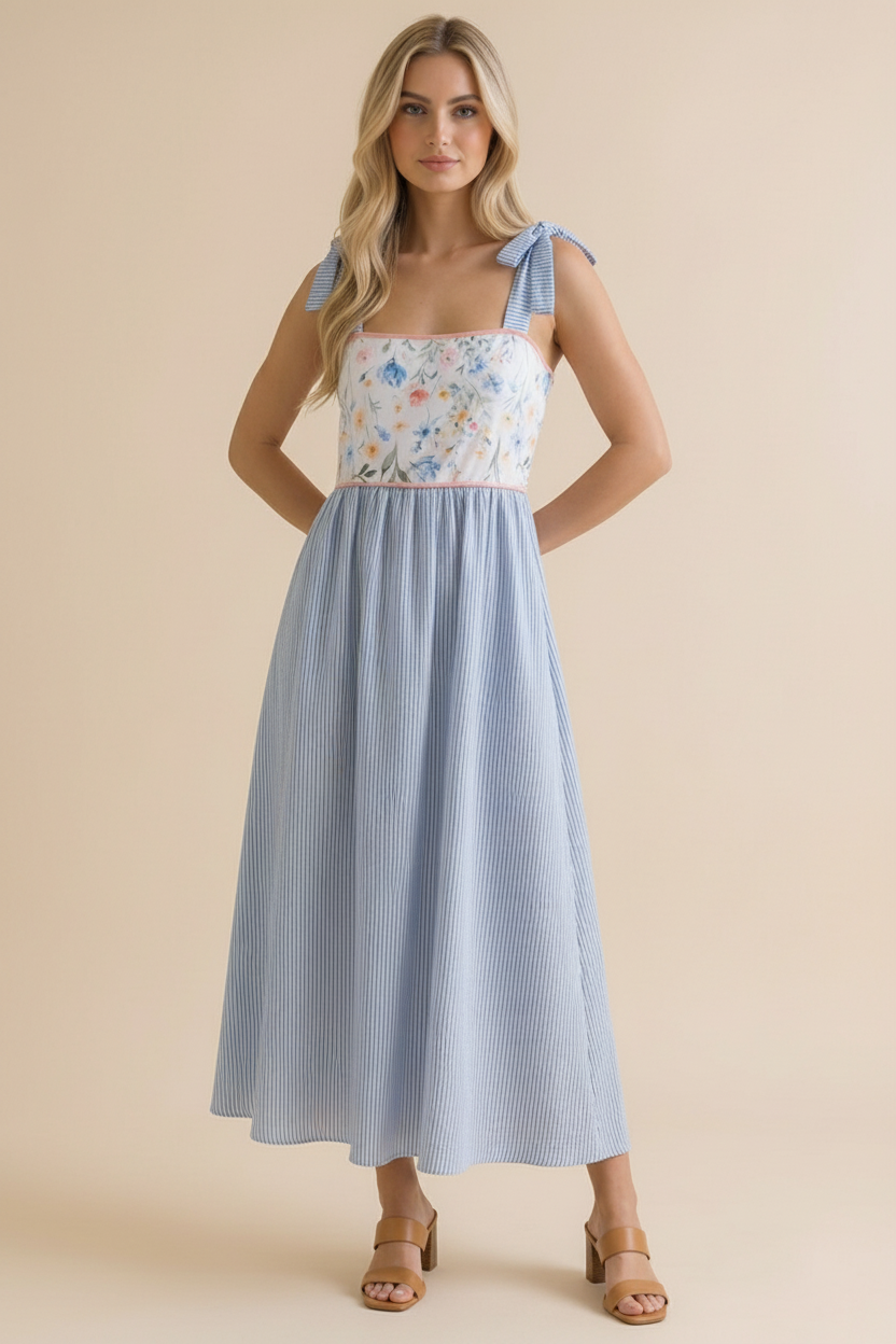 Floral Print Tube Top Bow Strap Dress
