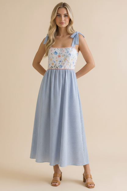 Floral Print Tube Top Bow Strap Dress