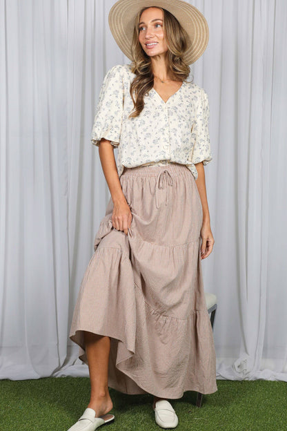Bubble Sleeves Floral Printed Blouse Top