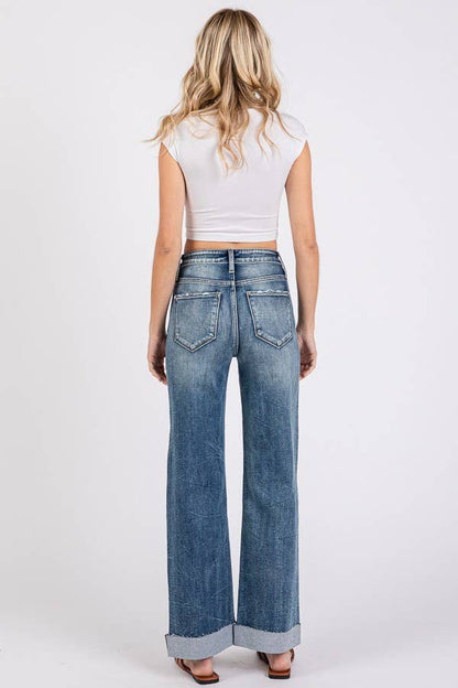 High Rise Stretch Slim Wide Leg Jean