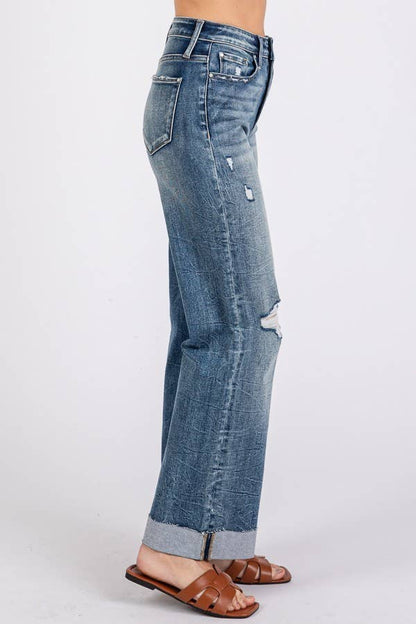 High Rise Stretch Slim Wide Leg Jean
