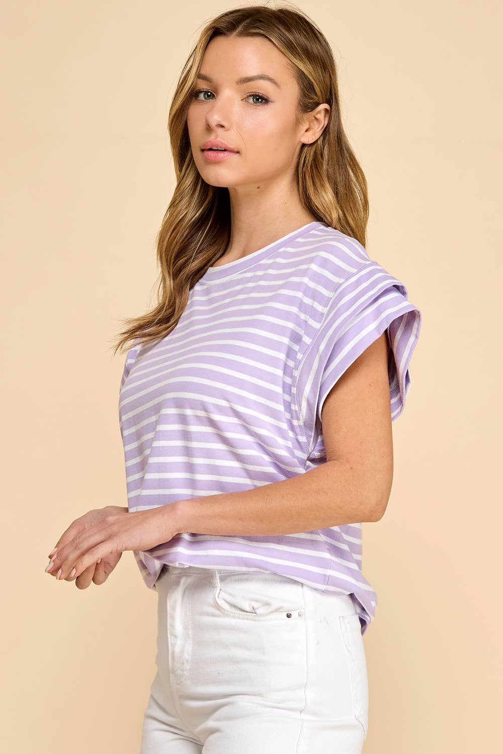 Striped Rolled Sleeve Knit Top