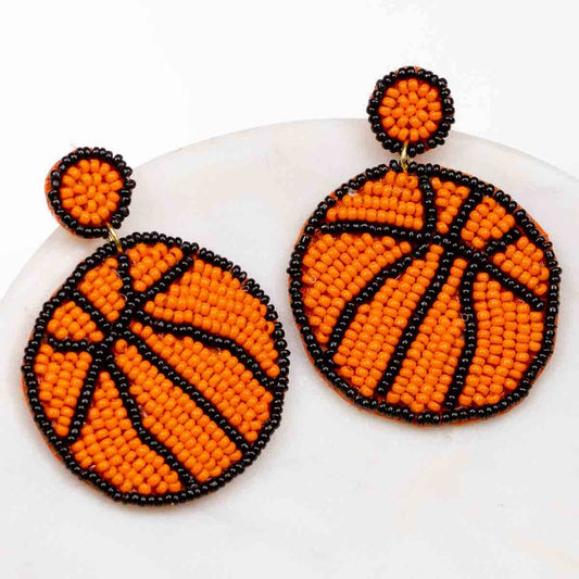 Basketball Beaded Earrings   Orange/Black   2.5"