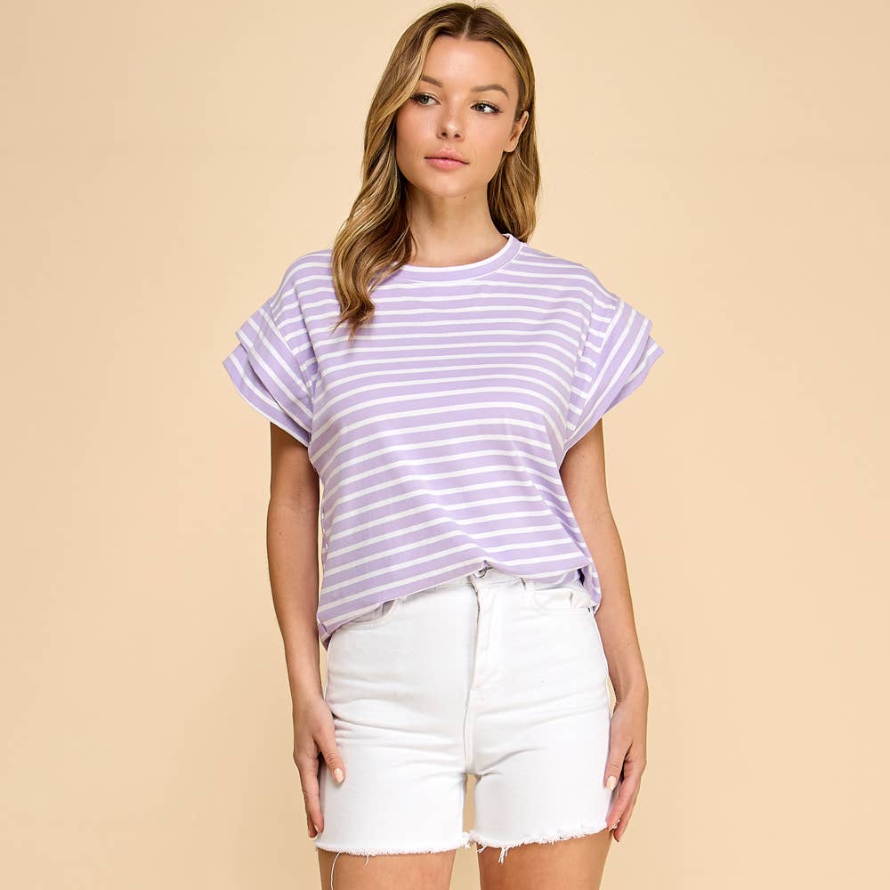 Striped Rolled Sleeve Knit Top