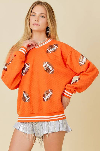 Quilted Fabric with Football Patch Game day Top