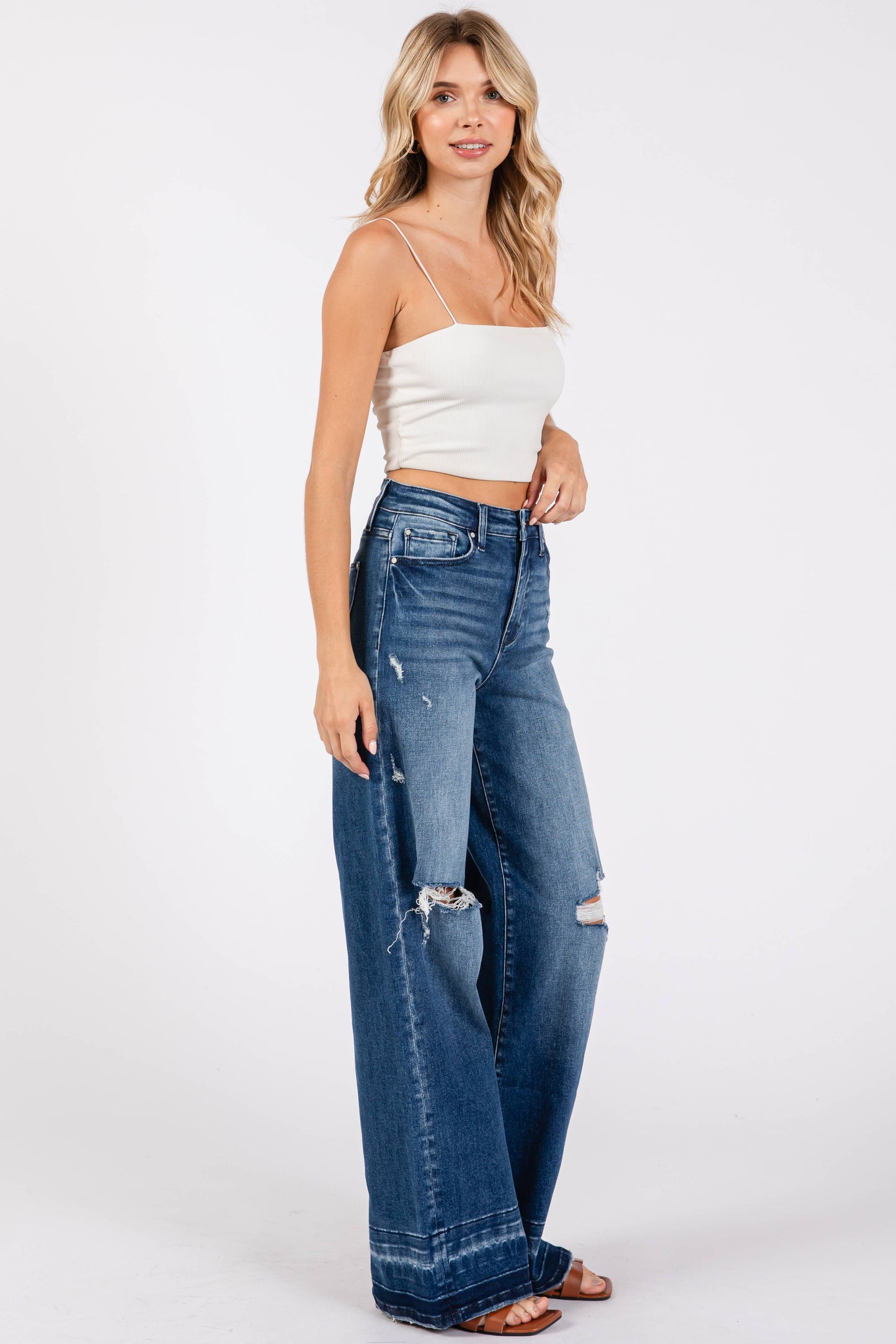 Destroyed High Rise Relaxed Wide Leg Jean