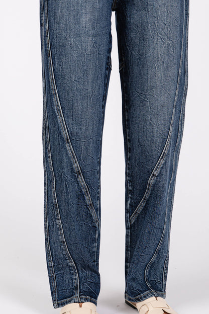 Detailed Seam High Rise Comfort Barrel Jean