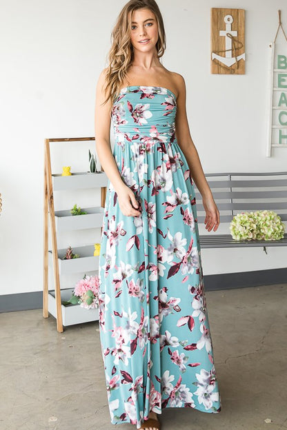 Strapless Dusty Mint Floral Maxi