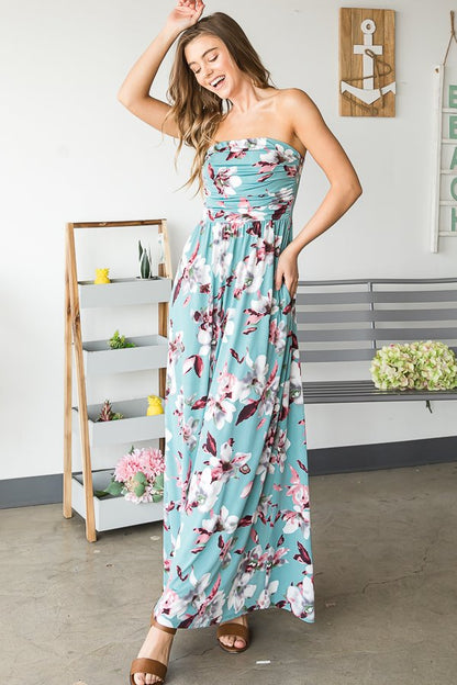 Strapless Dusty Mint Floral Maxi