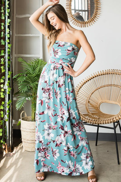 Strapless Dusty Mint Floral Maxi