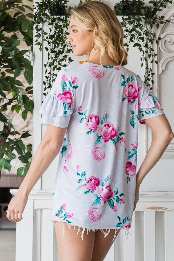 Ruffled Pink Floral Top
