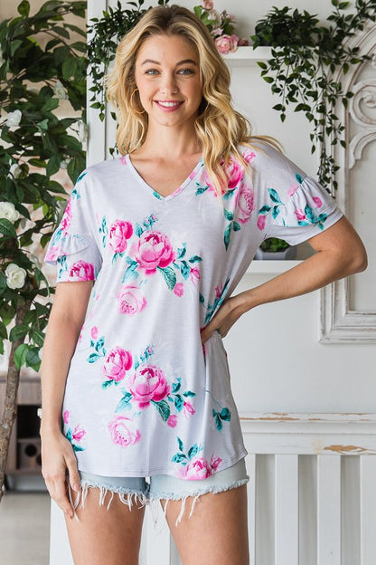 Ruffled Pink Floral Top