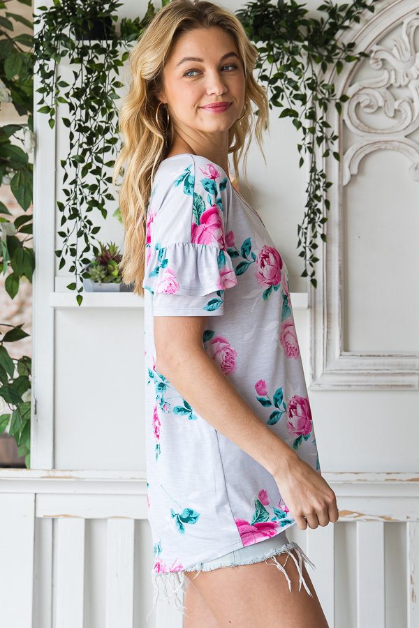 Ruffled Pink Floral Top