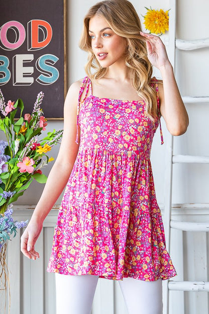 Floral Printed Tiered Tank
