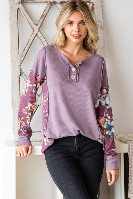 Floral Contrast Button Front Top