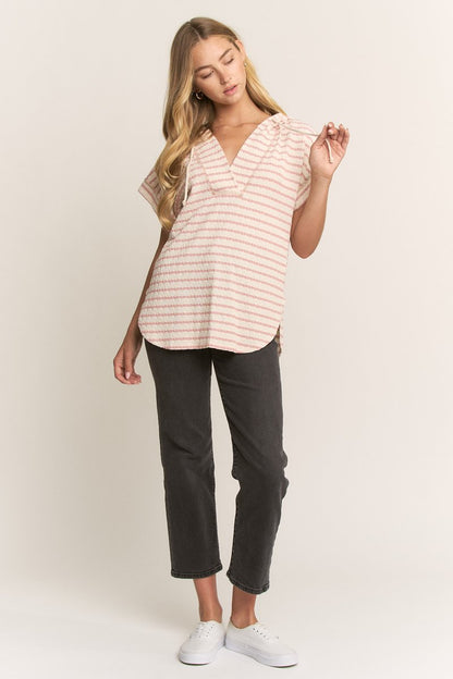 Rose & Cream Striped Knit Top