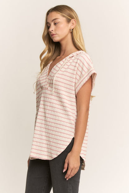 Rose & Cream Striped Knit Top