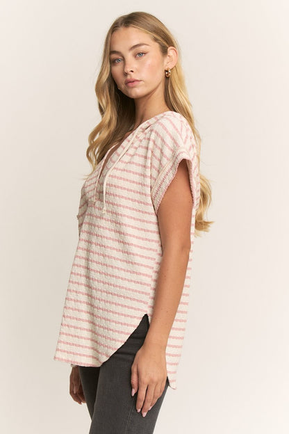 Rose & Cream Striped Knit Top