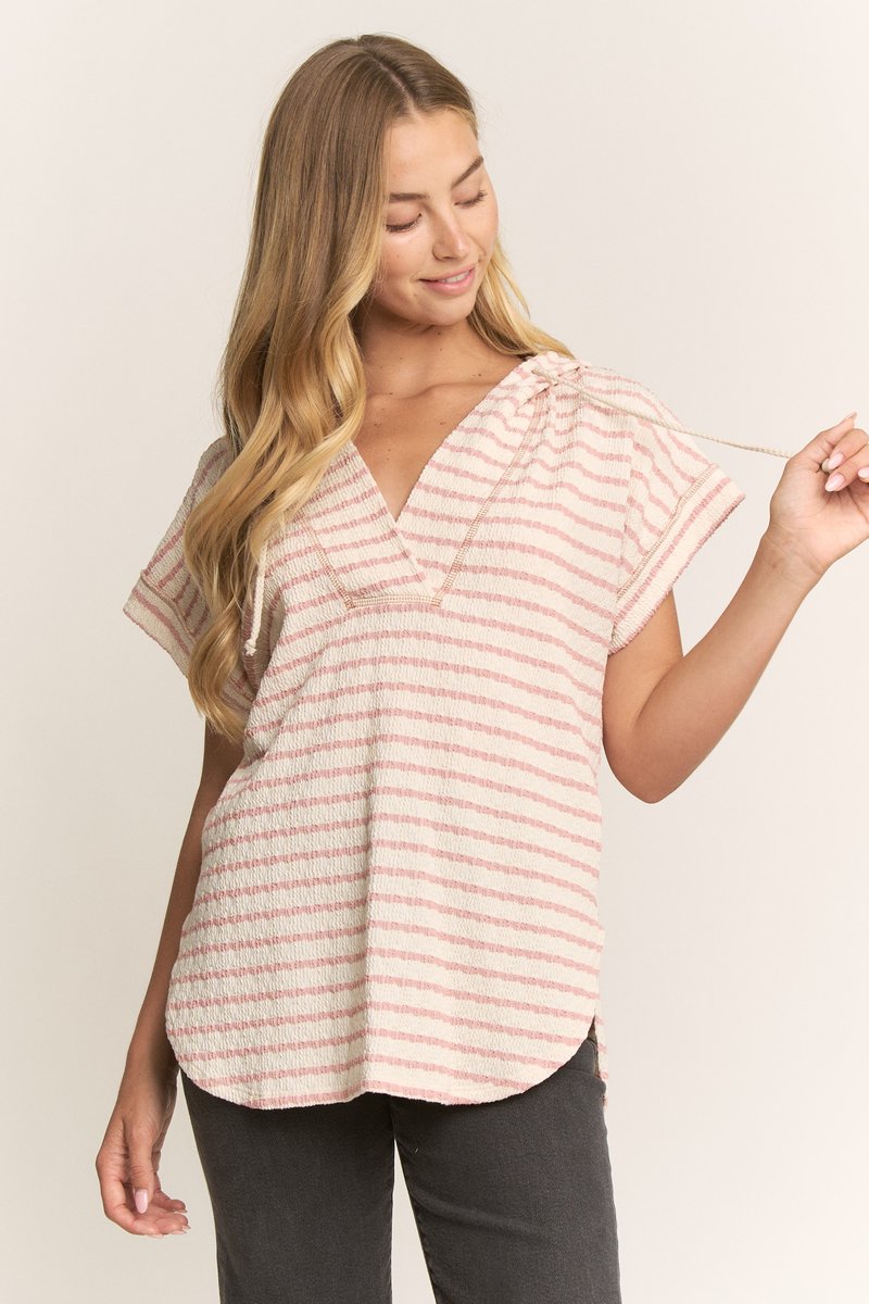 Rose & Cream Striped Knit Top