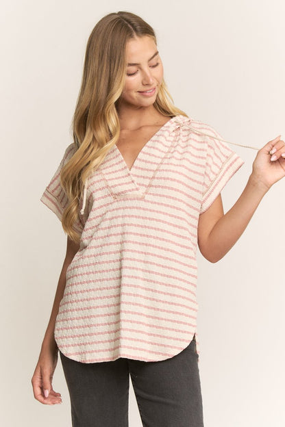 Rose & Cream Striped Knit Top